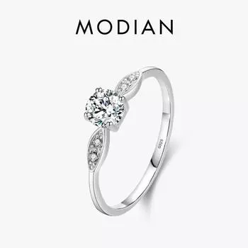 Обручальное кольцо Modian, стерлинговое серебро 925 пробы, круглые циркониевые классические кольца на палец для женщин, обручальные ювелирные изделия, подарок 6 серебряный