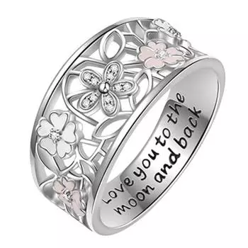 Обручальное кольцо невесты с полым цветком и стразами «Люблю тебя до луны и спины» US 9 серебряный