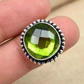 Обручальное кольцо ручной работы из стерлингового серебра 925 пробы с драгоценным камнем перидот 4 зелёный