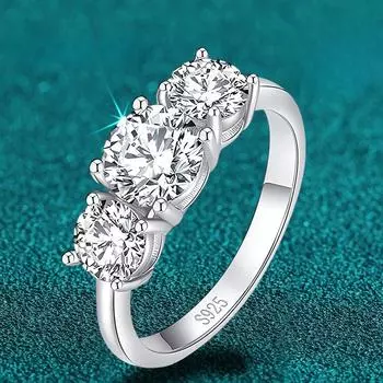 Обручальное кольцо с муассанитом 4 карата для женщин, 3 камня, стерлинговое серебро S925, позолоченное обручальное кольцо 18 карат, кольца с бриллиантами Promise 7.75