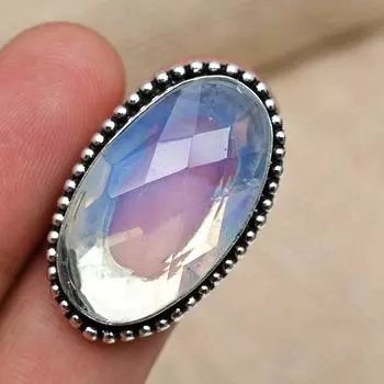Обручальное кольцо ювелирных изделий стерлингового серебра Milky Opal Gemstone 925 Handmade для нее 4 белый