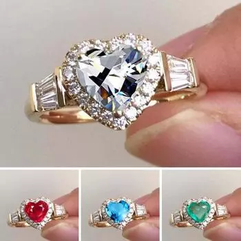 Обручальное кольцо Великолепное гальваническое ретро-подарок Любовь Сердце Стразы Кольцо на палец Модные украшения US 7 красный