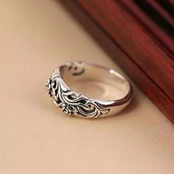 Обручальное кольцо в стиле ретро тайского серебра с черной розой 6