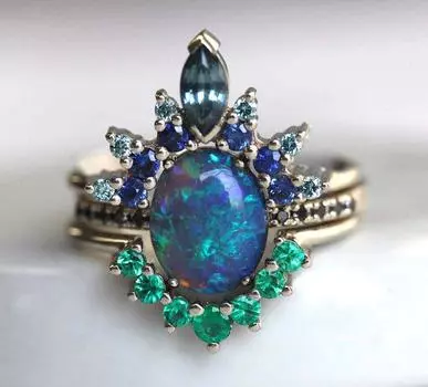 «Обручальное кольцо в стиле ретро с павлиньим голубым цирконием — европейский и американский стиль» Size 6
