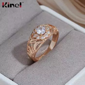 Обручальные кольца Kinel Bling с цирконием для женщин, ювелирные украшения цвета розового золота 7 розового золота