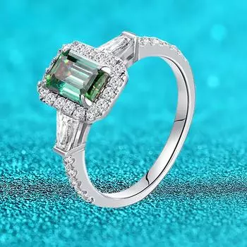 Обручальные кольца с зеленым муассанитом и бриллиантом изумрудной огранки 1/2 карата для женщин, оригинальный браслет из стерлингового серебра S925 с сертификатом 5.5&US size