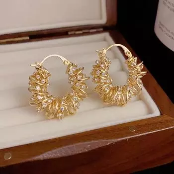 Обручи And Huggies Розовое золото, золото 18 карат, жемчуг, кристаллы, позолоченные серьги Ювелирные изделия Модные серьги в стиле вестерн с геометрией