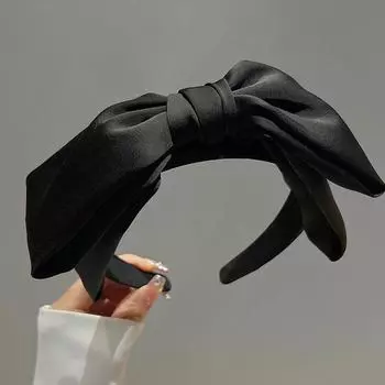 Обручи для волос с большим бантом для женщин, однотонная черная нескользящая повязка на голову
