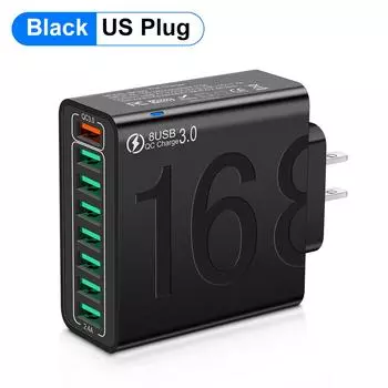 Общая мощность 150 Вт Зарядное устройство USB Quick Charge 3.0 Адаптер для зарядки мобильного телефона Быстрое настенное зарядное устройство для iPhone Xiaomi Вилка EU/US/KR US Plug Black