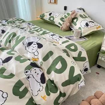 Общежитие Розовое женское сердечко Ягода Медведь Мультфильм Четырехсекционный пододеяльник Простая простыня в шахматную клетку Комплект из 3 предметов 1.2m bed
