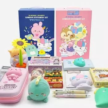 Обширный случайный набор канцелярских товаров, счастливая коробка, набор школьных принадлежностей, случайная коробка, розовая коробка