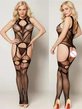 Обтягивающее нижнее белье для женщин Эротическое сетчатое боди-чулки с вырезами Прозрачные чулки для всего тела Сексуальная одежда Перспективный боди XXS