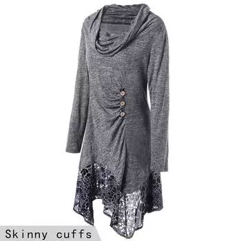 Обтягивающие манжеты большого размера с высоким воротником, длинным рукавом и подолом, кружевное платье нестандартной формы, женская одежда, офисная леди L серый