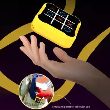Обучающая игровая консоль XO, многофункциональная головоломка, шахматы, игра на память, 3-в-1, интерактивная электрическая ручная игровая машина для малышей, мальчиков и девочек, подарок жёлтый