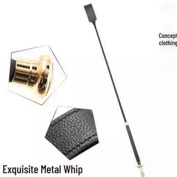 Обучающий хлыст для пар из натуральной кожи с квадратной головкой из золотистого металла