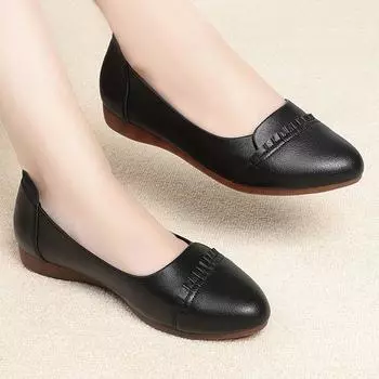 Обувь 2024 года, новые одинарные туфли для мам среднего и пожилого возраста, мягкая подошва, мягкая поверхность, женская кожаная обувь, женская обувь с плоским дном 35