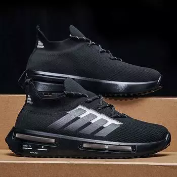 Обувь 2024 года, весна, новые дышащие мужские кроссовки со шнуровкой, модные кроссовки с резиновой подошвой, удобные повседневные студенческие туфли 39 чёрный