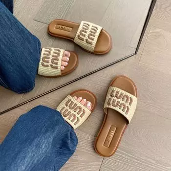 Обувь Amiu отпуск плетеные пляжные тапочки с плоской подошвой женские классные тапочки для улицы 34 бежевый