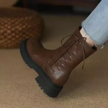 Обувь армейские женские ботильоны кожаные короткие туфли для женщин в стиле панк элегантные ботинки на среднем каблуке удобные популярные 35 коричневый