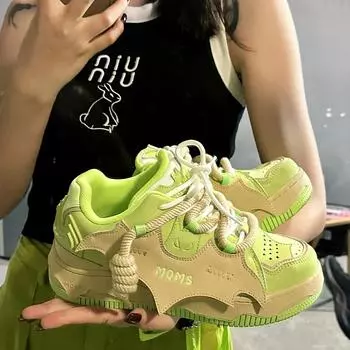 Обувь Bat Shoes Platform Increased Board Shoes Retro Bread Shoes Men and Women Couple Shoes 35 зелёный