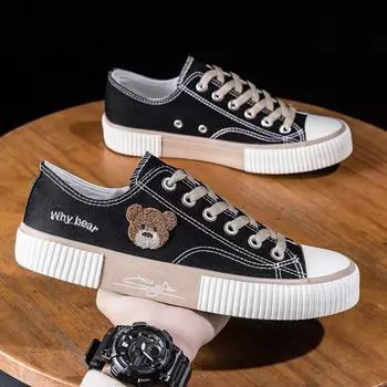 Обувь Bear Canvas Мужская летняя дышащая универсальная трендовая низкая студенческая повседневная обувь для сноуборда Тканевая обувь Модная обувь 39 черный коричневый