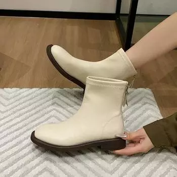 Обувь Белые полусапоги серебристые женские полусапоги из кожи полусапоги с острым носком Rock Ladies Autumn Rubber Pointed Toe Slip-On Ro 35