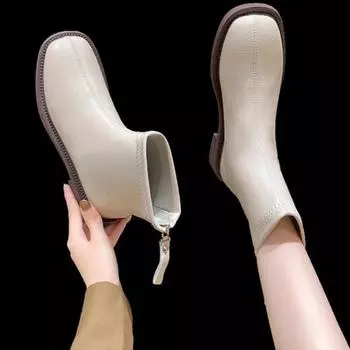 Обувь Белые полусапоги серебристые женские полусапоги кожаные полусапожки с острым носком Rock Ladies осень 2024 резиновые с острым носком Slip-On Ro 35 бежевый