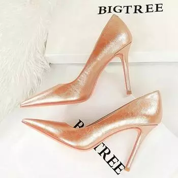 Обувь BIGTREE, женские туфли-лодочки золотого, серебряного цвета, милые модные банкетные туфли на высоком каблуке на шпильке, Zapatillas De Mujer 34 чёрный