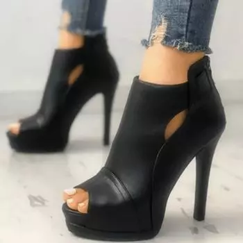 Обувь больших размеров для женщин с открытым носком, женские босоножки в римском стиле, женские босоножки с молнией сзади, очень высокие тонкие каблуки, женская обувь 36 чёрный