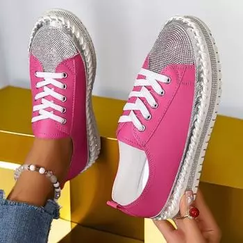 Обувь больших размеров для женщин весна-осень 36-44 повседневная мода со стразами на платформе нескользящие балетки кроссовки 36 серебряный