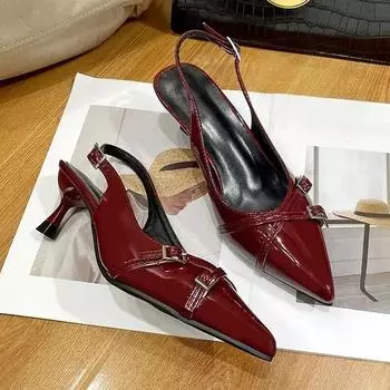 Обувь большого размера, винно-красные женские туфли на высоком каблуке, модные туфли-лодочки с острым носком, женские туфли на тонком каблуке, женские босоножки на каблуке 34 вино красного