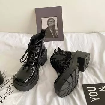 Обувь Ботильоны на платформе Ботинки на шнуровке Короткие армейские туфли для женщин Черные женские ботильоны со шнурками в стиле панк Массивные байкерские ботинки Распродажа 35