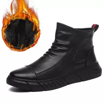 обувь Ботинки Мужские высокие кожаные туфли для инструментов Повседневные мужские ботинки Челси Трендовая мужская обувь 39 чёрный