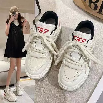 Обувь Bread Shoes Женские летние новые туфли на платформе с круглым носком и шнуровкой, цветные блоки, женские повседневные спортивные туфли белого цвета для женщин 35