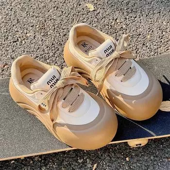 Обувь Bread, женская, новинка 2025 года, популярная модная обувь с большим размером туфель, универсальная, толстая подошва, увеличивающая рост, белые туфли, спортивная обувь для сноуборда 35 бежевый