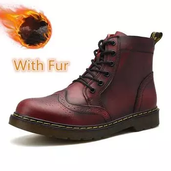 Обувь броги мужские мотоциклетные ботинки из спилковой кожи на шнуровке зимние ботинки мужские удобные теплые зимние ботинки деловая обувь большой размер 41