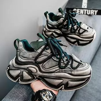 Обувь Daddy, мужская, весенняя, новая, корейская версия, ретро, универсальная, на толстой подошве, увеличивающая рост, мужская обувь, студенческая, спортивная, для отдыха, грязная, модная обувь 39 чёрный