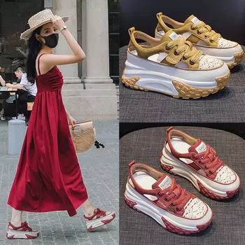 Обувь Daddy Shoes из кожи, женские летние винтажные туфли с внутренней высотой, повседневная спортивная обувь, сандалии на платформе 33 красный