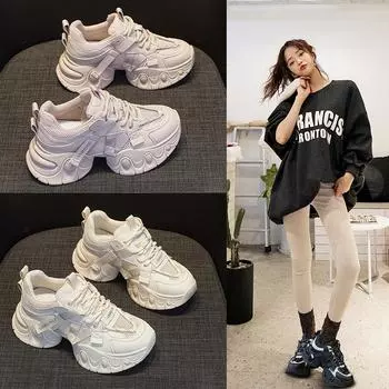 Обувь Daddy Shoes Толстая подошва Женская Пружинная Подушка с Воздушной Подушкой Спортивная Досуг Сетчатая Обувь 34 бежевый