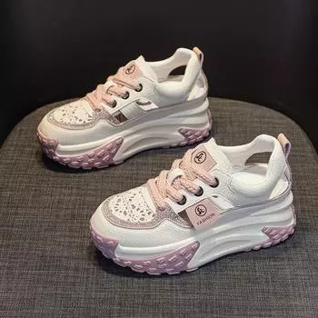 Обувь Daddy в стиле ретро, легкие, внутренняя высота, повседневные кроссовки, сандалии с толстой подошвой 33 серый