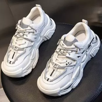 Обувь Daddy женская весна 2025 новые туфли женская платформа увеличивающая повседневная женская обувь для бега универсальные кожаные кроссовки 35