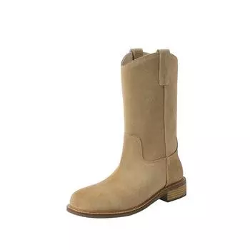 Обувь Деним Женские Сапоги Средний Каблук Туфли для Женщин Полувысокие Ковбойские До середины икры Ковбойские New Rock в Акции Мода 2025 35