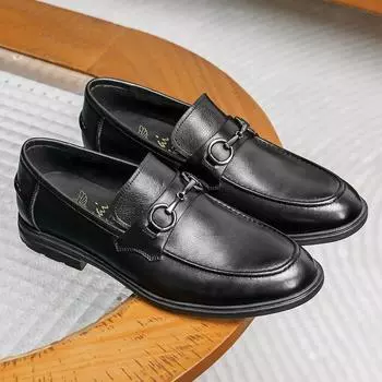 Обувь Desai Doudou с мягкой подошвой, дышащая, удобная, повседневная кожаная обувь, деловая, британская, с одной педалью, мужская обувь 38 коричневый