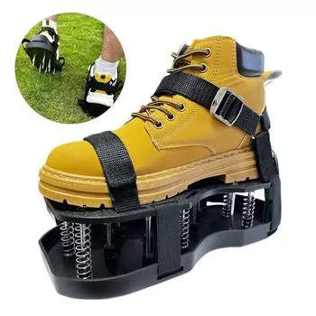 Обувь для аэрации газона Двухслойная обувь для аэрации с регулируемыми ремнями Пружинная основа из стали зелёный