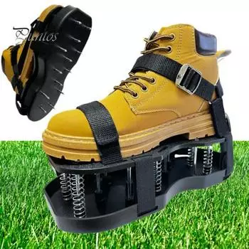 Обувь для аэрации газона Двухслойная обувь для аэрации с регулируемыми ремнями Пружинная основа Стальные шипы Обувь для ухода за газоном зелёный