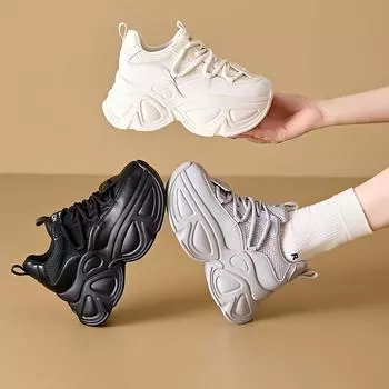 Обувь для бега в Вэньчжоу, повседневная спортивная кожаная женская обувь, осенняя толстая подошва, внутренняя высота, увеличение папы, детская обувь 34