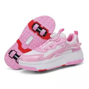 Обувь для бегства Четырехколесная может идти скользкая детская светящаяся обувь может уменьшаться взрывная обувь светодиодная светящаяся обувь белая Yo 30