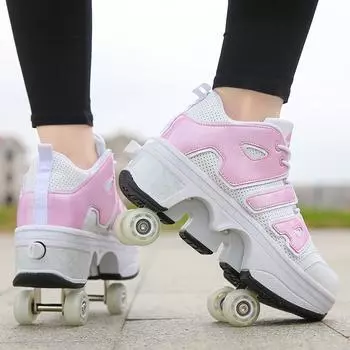 Обувь для бегунов для мальчиков и взрослых, деформированная обувь с роликами, для студентов и девочек, детская обувь с двумя рядами, с колесами, четыре колеса 35