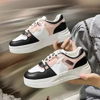 Обувь для четырех сезонов, женские смешанные партии, новые резиновые кексы с мягкой подошвой, легкие черные, розовые женские повседневные кроссовки из искусственной кожи 35