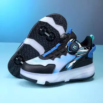 Обувь для детей и девочек, четырехколесная, с ручным снятием колес, светящаяся обувь со шкивом, деформированная обувь 29